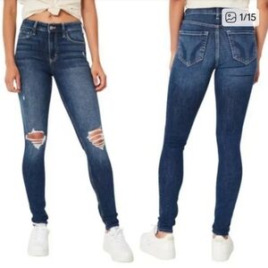 HOLLISTER High-Rise Super Skinny  Distressed Ripped Medium Wash Jeans Size 27R